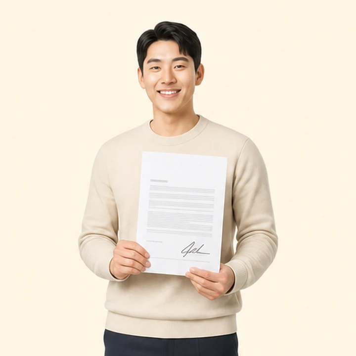세단 장기렌트 서면 견적서를 들고 있는 고객